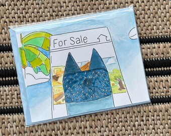 Tarjeta de felicitación de acuarela Tarjeta Bluey Disney Tarjeta Bluey Moving Tarjeta Bandit El letrero "Se vende" Tarjeta de bienes raíces