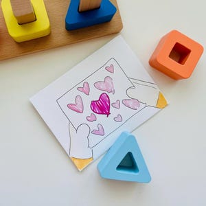 Tarjeta de felicitación de acuarela Bluey Bingo de dormitorio de Disney Tarjeta de amor con nota de corazón de Bluey Pensando en ti