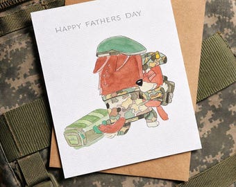 Tarjeta del Día del Padre con acuarela azul: Papá de Rusty, militar