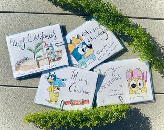 Tarjetas navideñas azules con acuarela - Paquete de 4