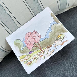 Tarjeta de felicitación de acuarela Bluey Tiendas de campaña de Disney Bluey Árbol rosa Tarjeta de Bluey Jean-Luc Amistad Pensando en ti