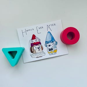 Tarjeta de felicitación de acuarela Bluey, tarjeta de boda de Disney Bluey, tarjeta de gnomo de jardín, felicitaciones, matrimonio, compromiso, aniversario, tarjeta de amor Bluey