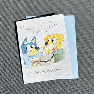 Tarjeta de felicitación de acuarela Tarjeta de Disney de Bluey Tarjeta del Día del Padre de Bandit Heeler y Lucky's Dad Hammerbarn