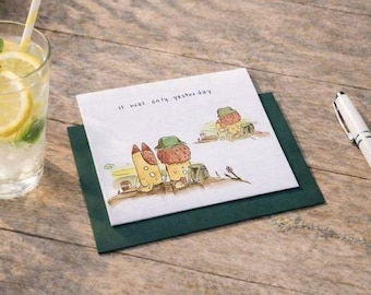 Tarjeta del Día del Padre con acuarela azul - Chili y abuelo solo ayer