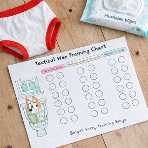 Tabla de entrenamiento para ir al baño de acuarela azul - Tabla táctica Wee de Bingo Heeler