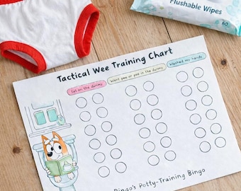 Tabla de entrenamiento para ir al baño de acuarela azul - Tabla táctica Wee de Bingo Heeler