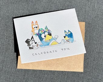 Tarjeta de felicitación de acuarela Tarjeta de Disney Bluey Bandit Heeler Día del Padre Cumpleaños de papá Mackenzie The Creek