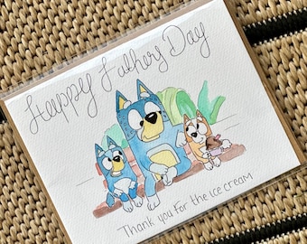 Tarjeta del Día del Padre con acuarela azul: Helado