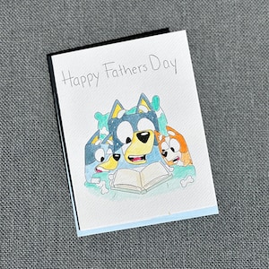 Tarjeta de felicitación de acuarela Tarjeta de Disney Bluey Bandit Bluey y Bingo Heeler Tarjeta del Día del Padre