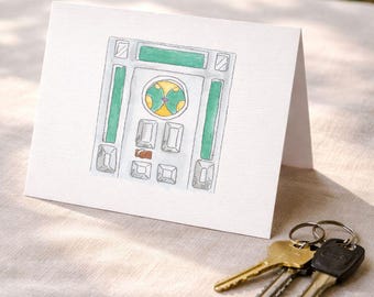 Tarjeta de felicitación azulada de acuarela - Heeler Front Door