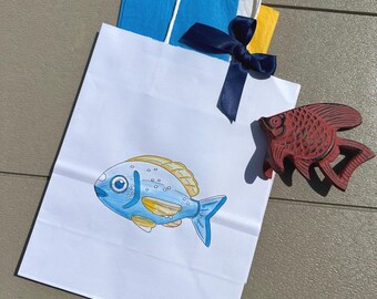 Bolsa de regalo de peces de playa azules