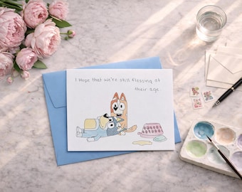 Tarjeta de felicitación de acuarela Bluey - Chili y Bandit Heeler