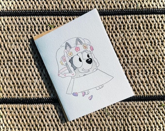 Tarjeta de felicitación azulada de acuarela Disney - Wedding Muffin Heeler