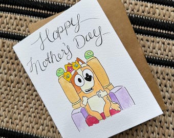 Tarjeta del Día de la Madre con acuarela azul: Diseño Queen Mum