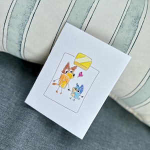 Tarjeta de felicitación de acuarela Bluey Disney Bluey y mamá dibujando a Bluey Tarjeta del Día de la Madre