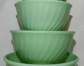 Vintage Fire King Jadeite Swirl Mixing Bowl Set 9 quot 8 quot 7 quot 6 quot MINTY CONDITION Green Jadite Ribbed Free Shipping