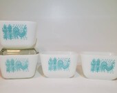 Pyrex Amish Butterprint Refrigerator Dish 5 PIECE Turquoise White Fridgie 501 502 Farmer Wife Shipping Included