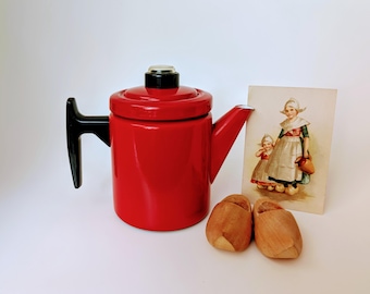 Finel PEHTOORI Antti Nurmesniemi Finland vintage rood geëmailleerde koffiepot - Arabia Wärtsilä