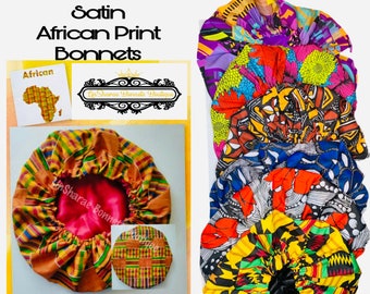 Adult Satin African Print Bonnets | Adult Bonnet