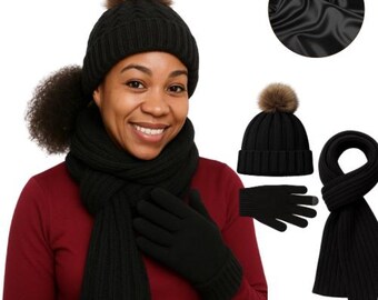 Adult Beanie| Satin Lined | Scarf | Gloves Set | Satin Lined Beanies | Unisex | Satin Lined Winter Hat