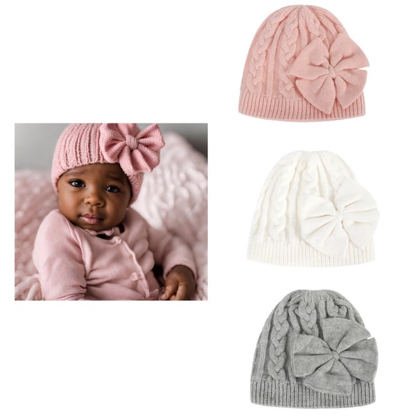 Children’s Satin Lined Beanies | Bow Beanie | Girl Pink Bow Beanie | Satin Lined Winter Hat | Kid Beanies | Baby Beanie | Satin Lined Beanie