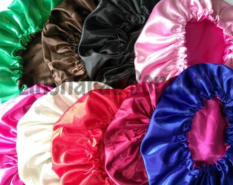 Double Lined Satin Bonnets | Baby Bonnets | Adult Solid Reversible Satin Bonnets | Non Latex Drawstring Bonnets