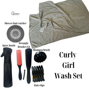 Asciugamano per t-shirt / Set per lavaggio ragazza riccia / Set Plop / Set per il giorno del lavaggio / Co lavaggio / scatola per il giorno del lavaggio / Avvolgimento per asciugamano per maglietta / Plopping per capelli in cotone per maglietta