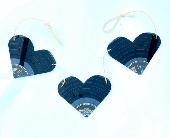 Upcycled Vinyl Record Heart Bunting 'Love You Three'- Nothing New by Ruthie Ru
