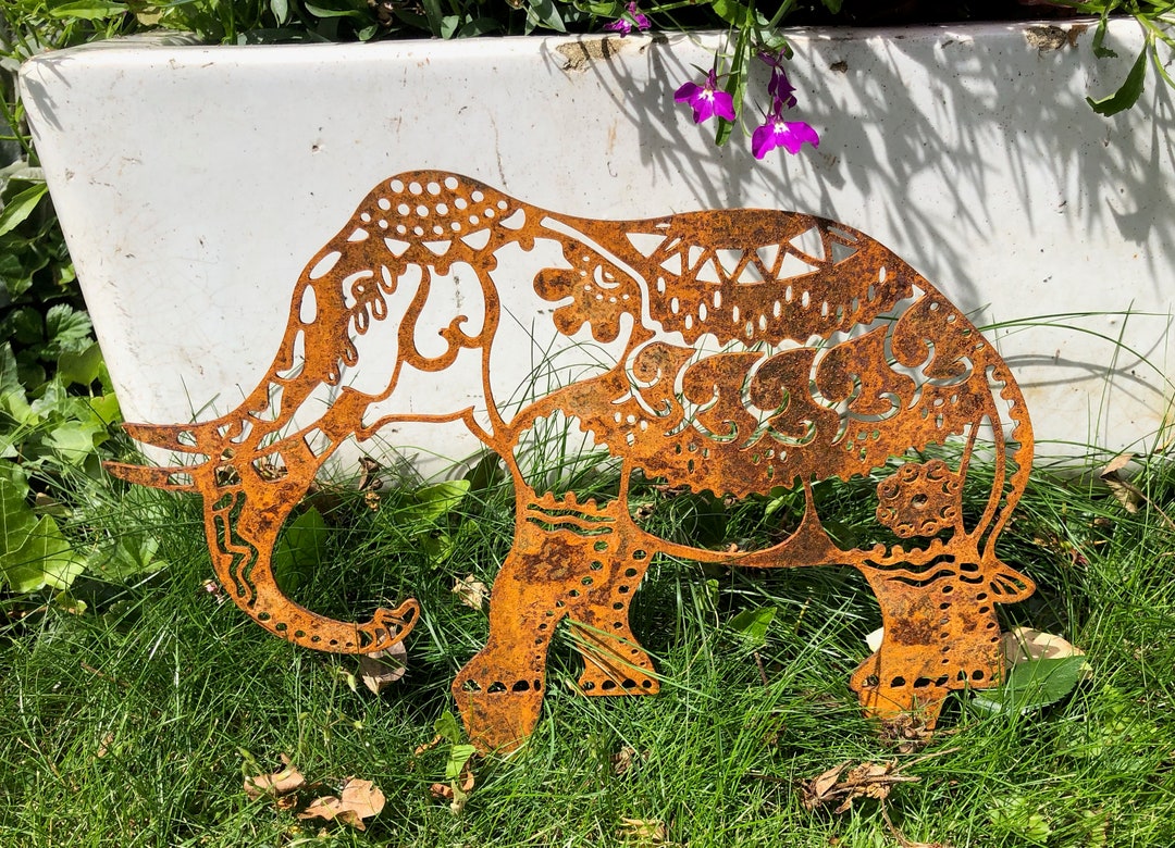 Elephant Garden Ornament. Rusty Rustic Steel. Made in the UK Etsy