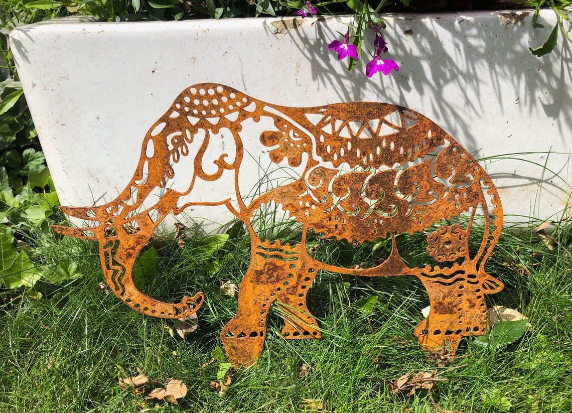 Elephant Garden Ornament. Rusty Rustic Steel. Made in the UK Etsy