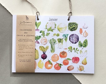 Perpetual Calendar of Seasonal Fruits and Vegetables - Watercolor Illustration