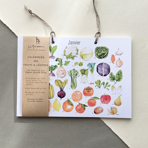 Perpetual Calendar of Seasonal Fruits and Vegetables - Watercolor Illustration