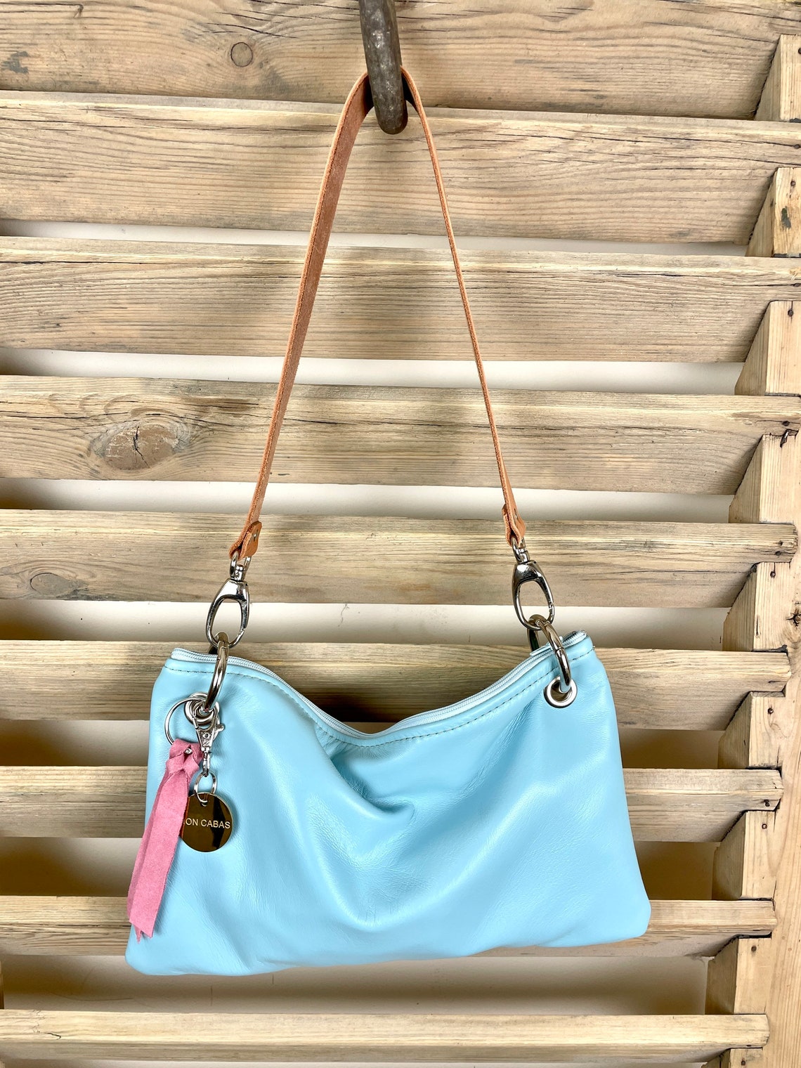 Baby Blue Leather Shoulder Bag Perfect Purse Holiday - Etsy