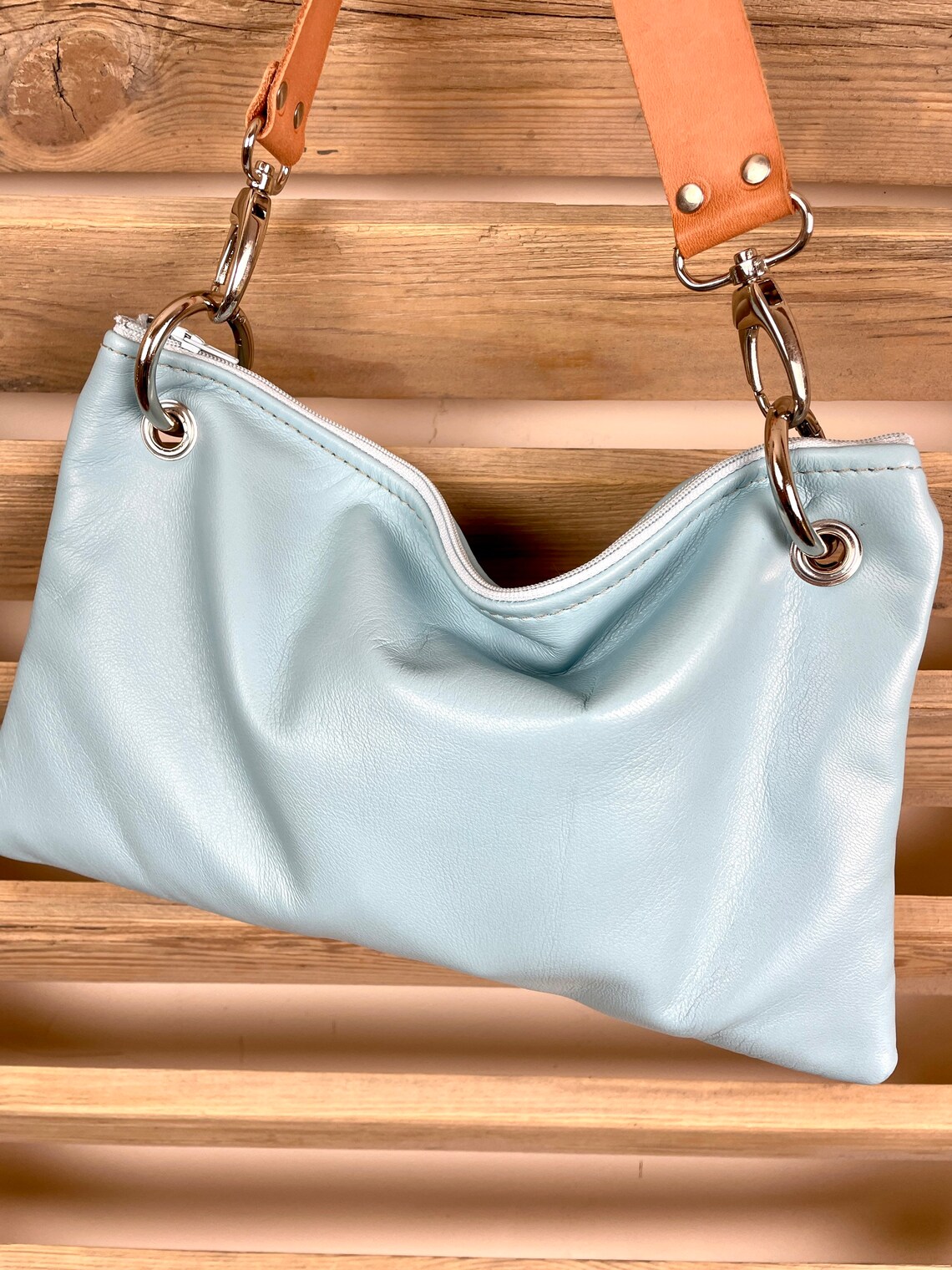 Baby Blue Leather Shoulder Bag Perfect Purse Holiday Etsy