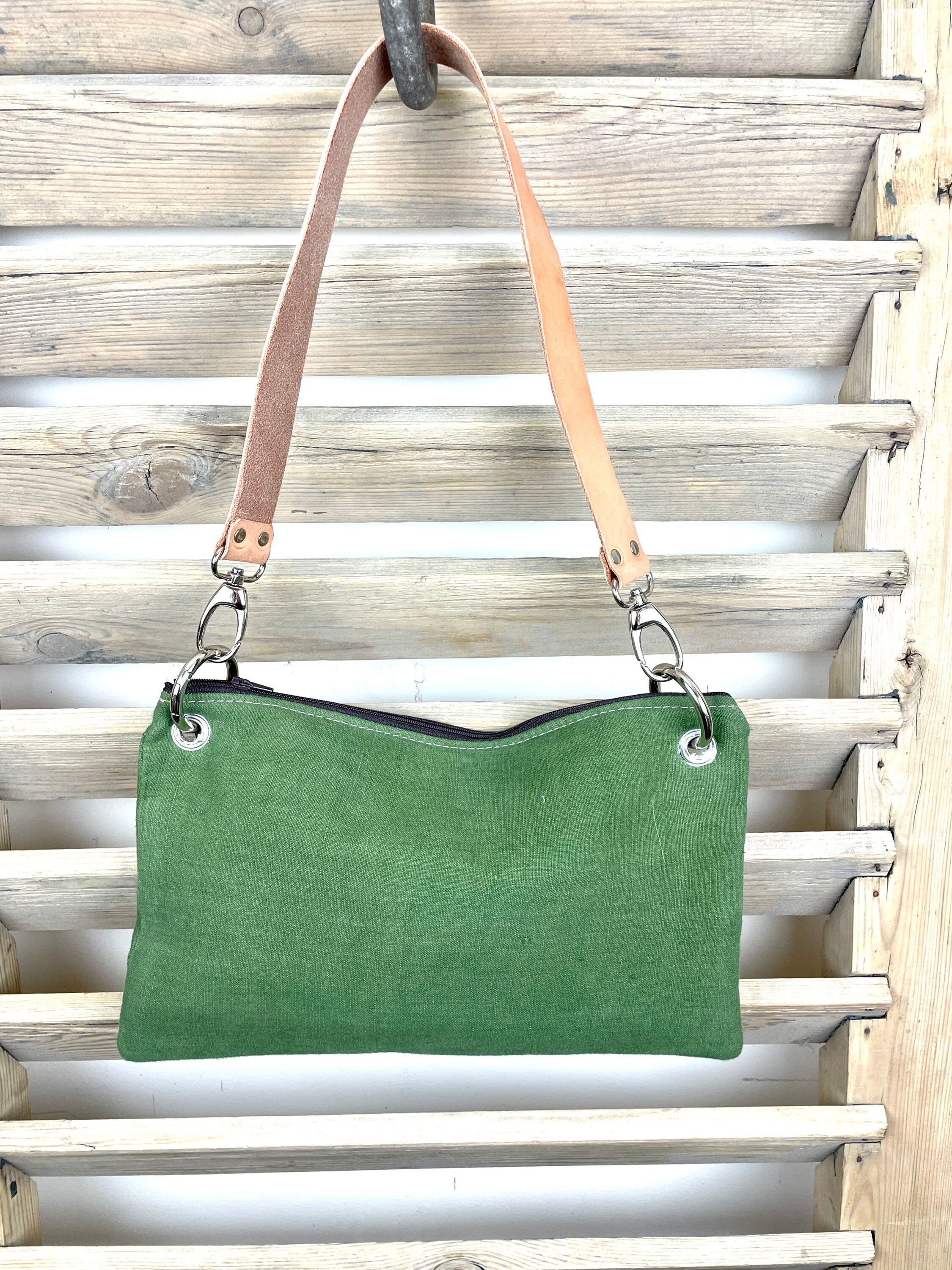 Olive Green Antique Linen Shoulder Bag Handmade Handbag Hand Etsy UK