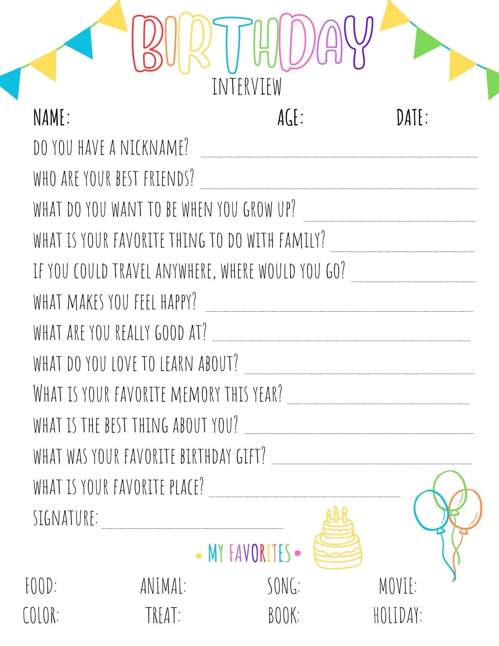 Birthday Interview PDF - Toddler/child - Etsy