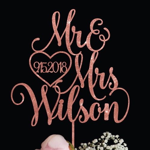 Rose Gold Mr & Mrs Wedding Cake Topper With Last Name and Date Etsy