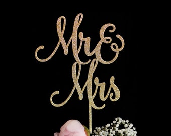 Mr & Mrs Wedding Cake Topper | Elegant Mr and Mrs Cake Topper | Sweet Calligraphy Wedding Cake Topper | Rose Gold Silver Glitter