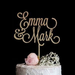 Custom Wedding Cake Topper with First Names | Personalized wedding cake topper | Calligraphy Wedding Cake Topper | Rose Gold Silver Glitter