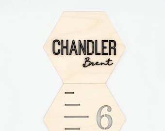 Personalized Wooden Hexagon Growth Chart Ruler, Nursery Decor