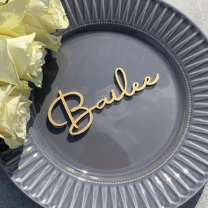 Hochzeit Tischkarten, personalisierte Dinner Namensschilder, elegante hölzerne Geleitkarten, Tischdekoration, benutzerdefinierte Gedeck Tags, Gold