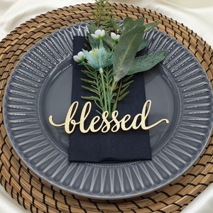 Marque-places bénis, marque-places personnalisés pour Thanksgiving, couvert personnalisé pour dîner, décoration de table d'automne ou de Noël, rassemblement de gratitude