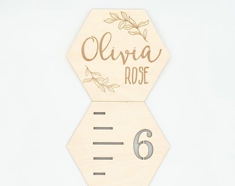 Hexagon Wooden Growth Chart Ruler, Personalized Baby Shower Gift