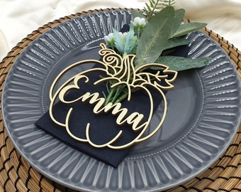 Custom Thanksgiving Name Tags, Custom Pumpkin Place cards, Personalized Dinner Place Setting, Wooden Escort Cards, Fall table decor
