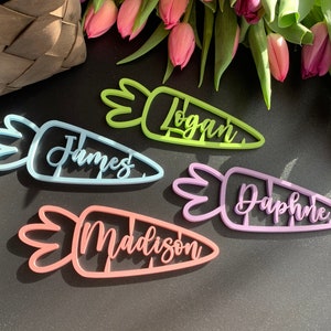 Etiquetas de cesta de Pascua, Etiquetas de zanahoria personalizadas, Etiquetas de nombre personalizadas, Tarjetas personalizadas de Easter Place, Decoración de mesa de Pascua, Etiquetas de regalo