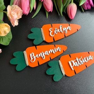 Étiquettes de panier de Pâques, Étiquettes de carotte personnalisées, Étiquettes de nom personnalisées, Cartes personnalisées de lieu de Pâques, Décor de table de Pâques, Étiquettes cadeaux