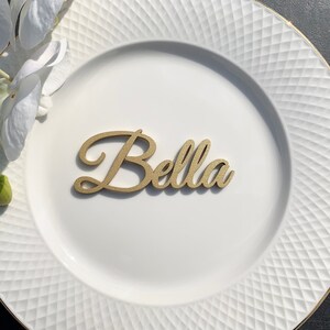 Hochzeit Tischkarten, personalisierte Dinner Namensschilder, hölzerne Geleitkarten, Tischdekoration, benutzerdefinierte Gedeck Tags, Gold