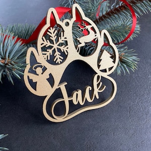 Personnalisé Cat Paw Print Ornement Custom Dog Paw Arbre de Noël Ornement, Décor de Noël en bois, Étiquettes de bas, Étiquettes cadeaux de patte d’animal