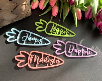 Personalized Easter Basket Name Tag – Carrot Cutout Wooden Tag for Kids, Spring Table Decor & Gift