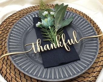 Thankful Place Cards, Custom Thanksgiving Place cards, Personalized Dinner Place Setting, Fall Table Decor, Thankful Grateful Blessed